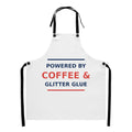 Powered By Coffee & Glitter Glue funny teacher apron, front view