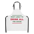 Most Likely To Drink All The Cocoa funny Christmas apron, front view