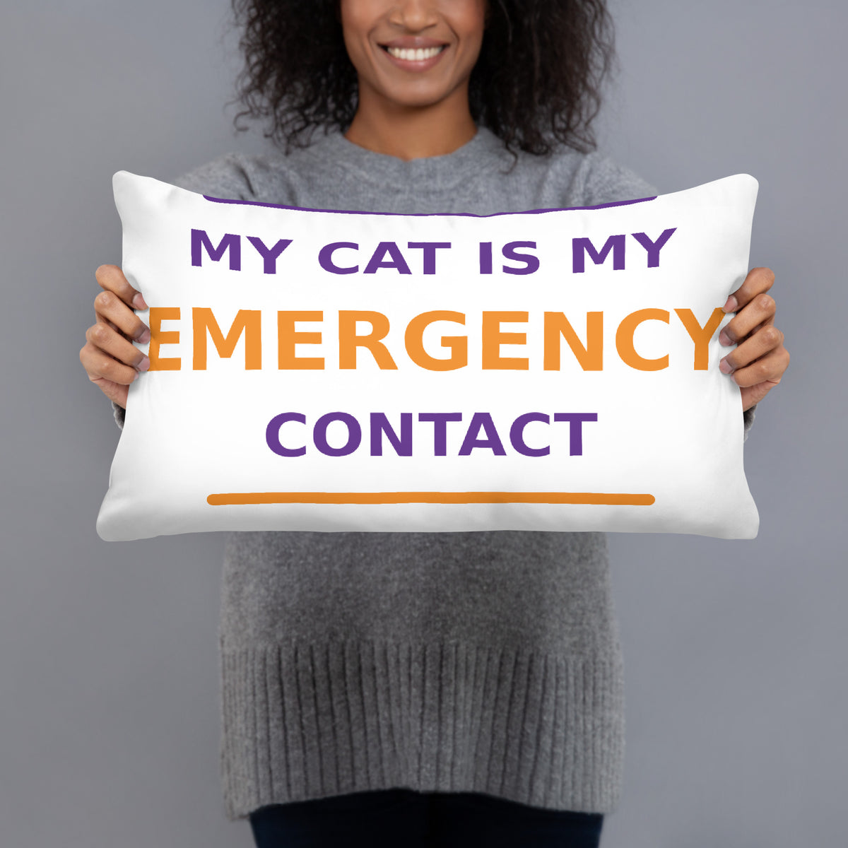 My Cat Is My Emergency Contact cat lover throw pillow, front view