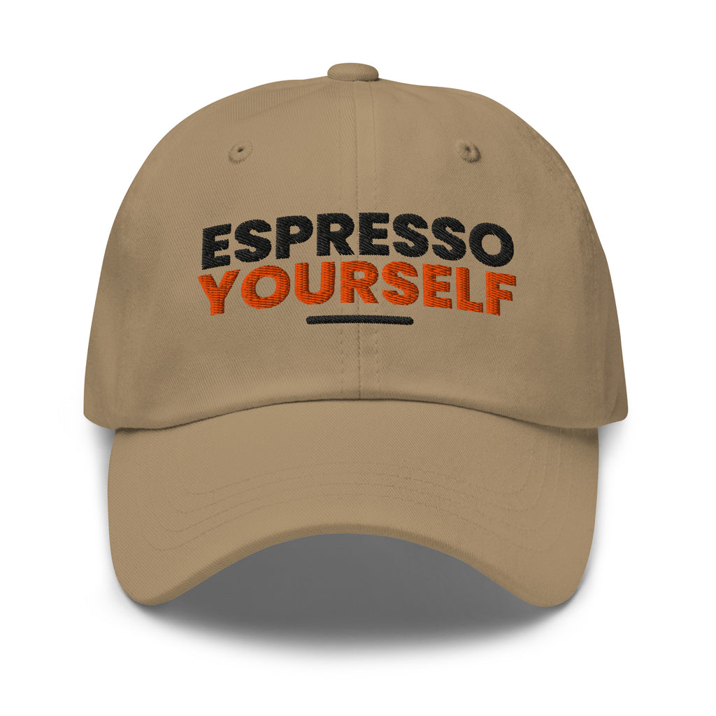 Espresso Yourself coffee lover dad hat in Khaki, front view