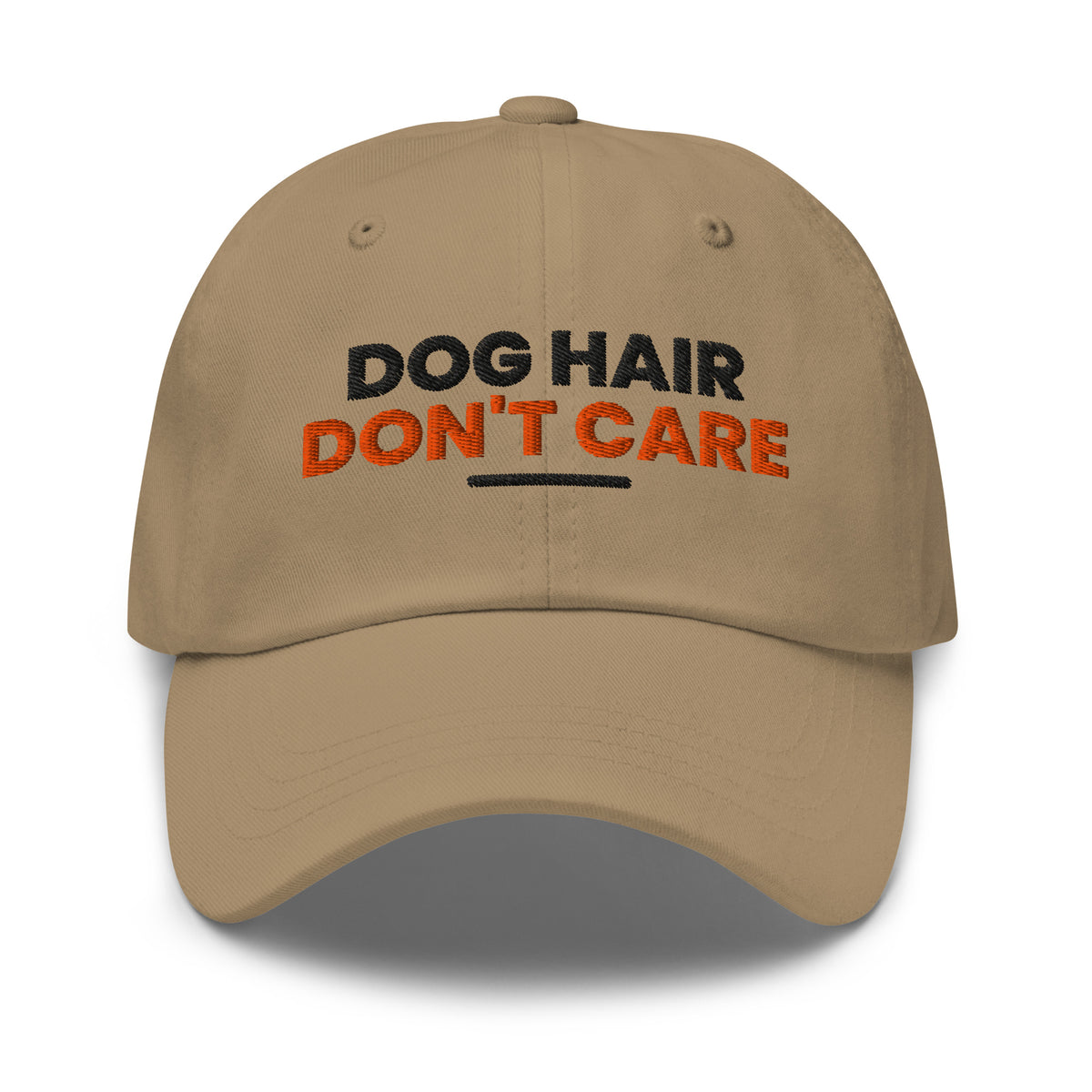 Dog Hair Don't Care dog lover dad hat in Khaki, front view