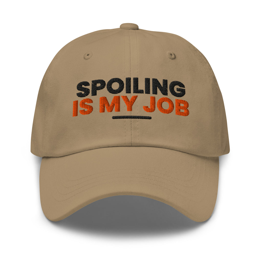Spoiling Is My Job funny grandma dad hat in Khaki, front view