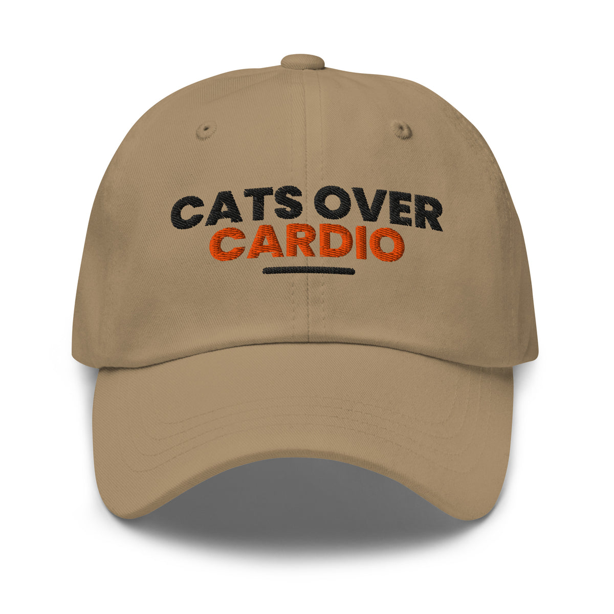 Cats Over Cardio cat lover dad hat in Khaki, front view