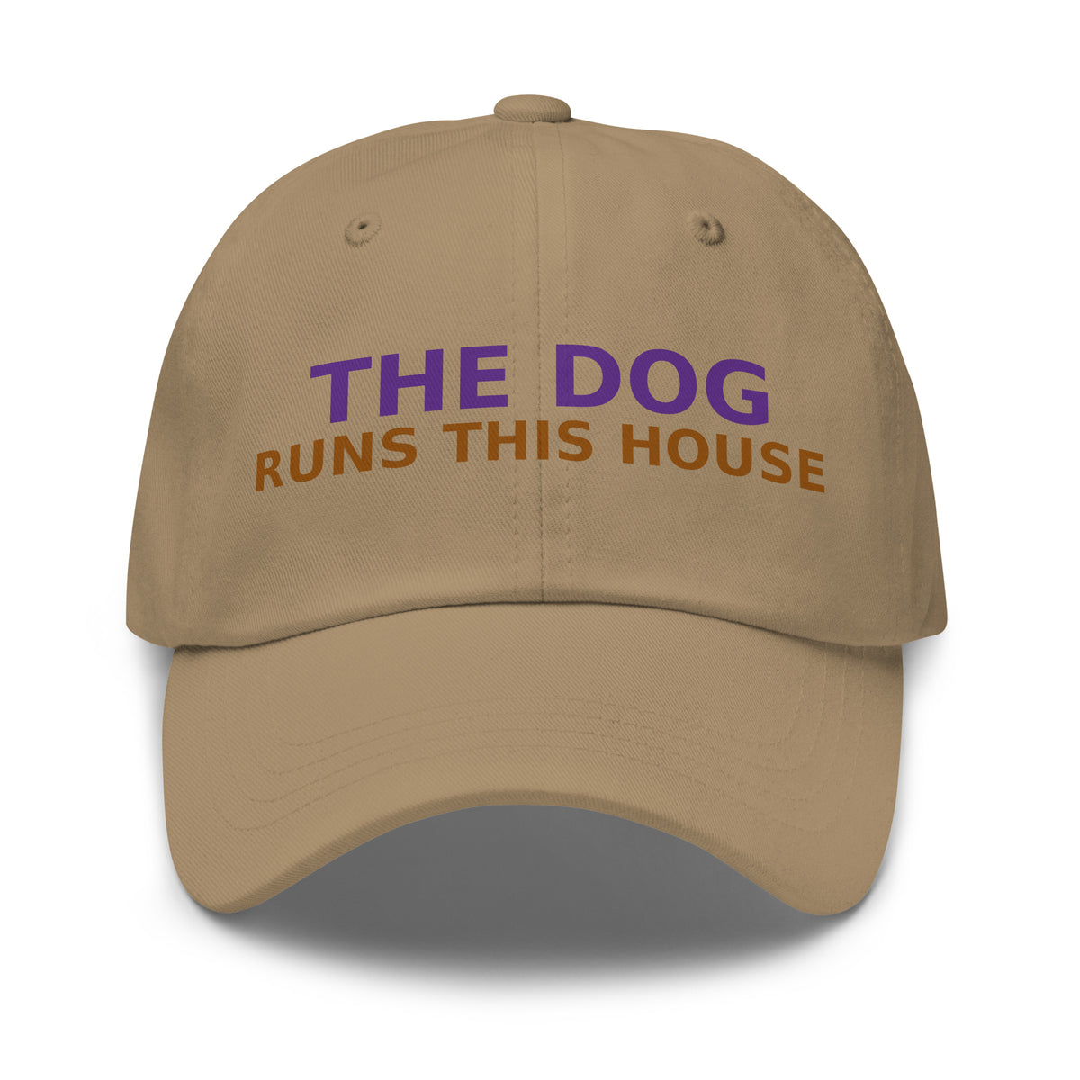 The Dog Runs This House, I Just Pay Rent dog lover dad hat in Khaki, front view
