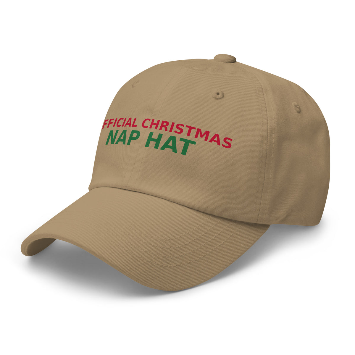 This Is My Official Christmas Nap funny Christmas dad hat in Khaki, left front view