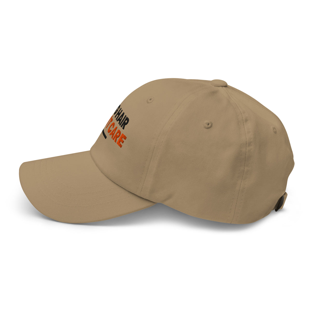 Dog Hair Don't Care dog lover dad hat in Khaki, left side view