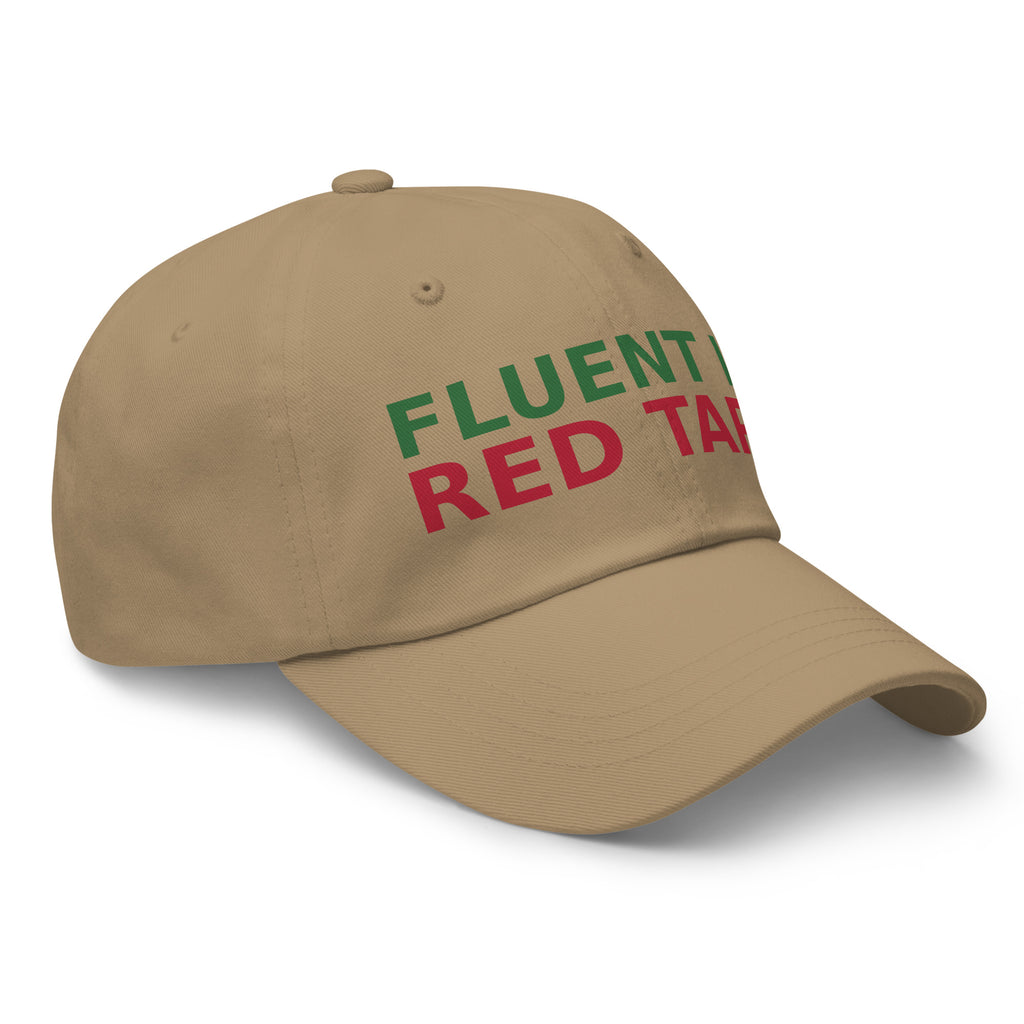Fluent In Acronyms & Red Tape funny coworker dad hat in Khaki, right front view