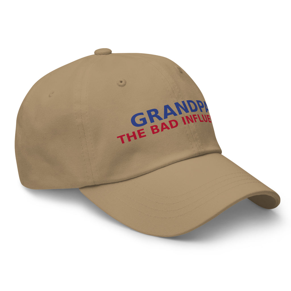 Grandpa: The Man, The Myth, The Bad Influence funny grandpa dad hat in Khaki, right front view