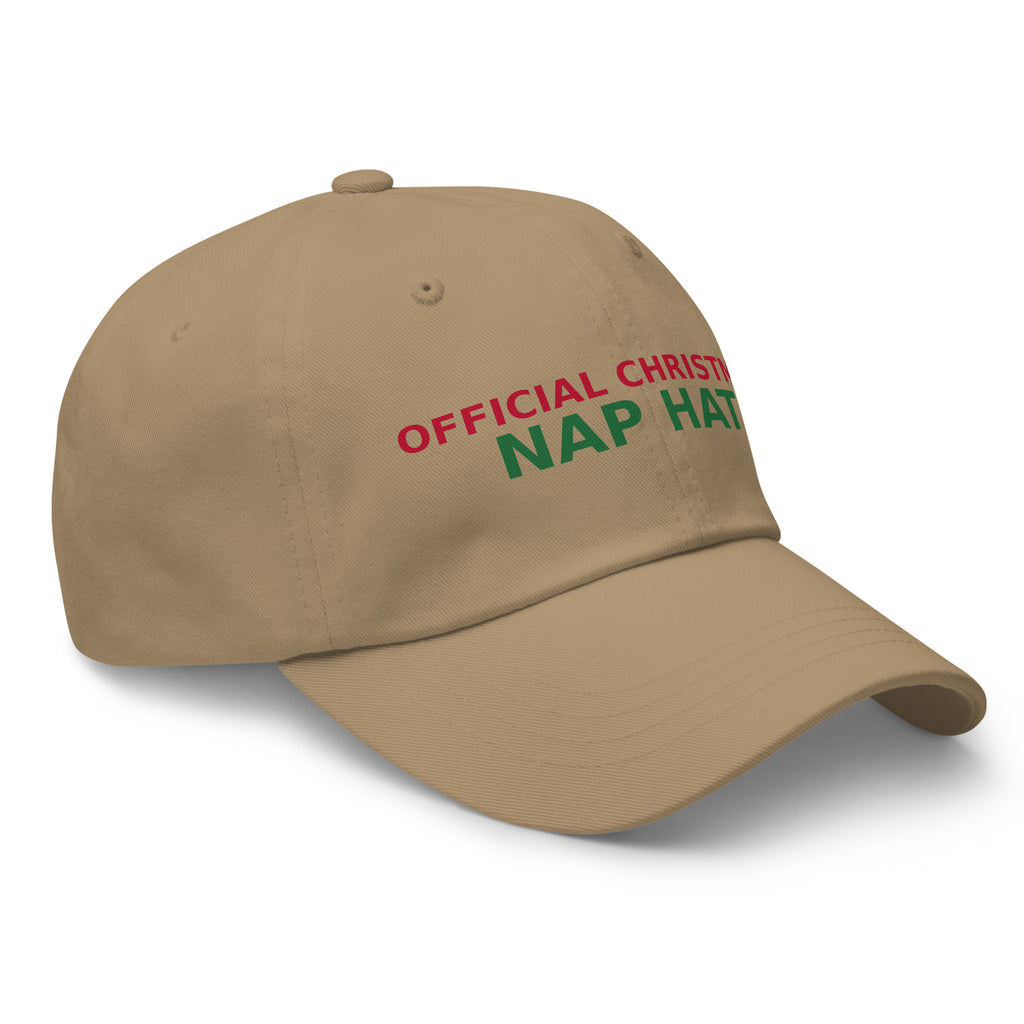 This Is My Official Christmas Nap funny Christmas dad hat in Khaki, right front view