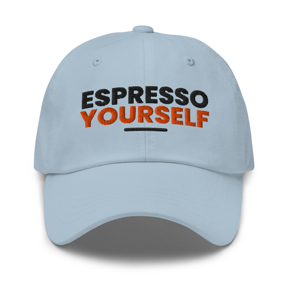 Espresso Yourself coffee lover dad hat in Light Blue, front view