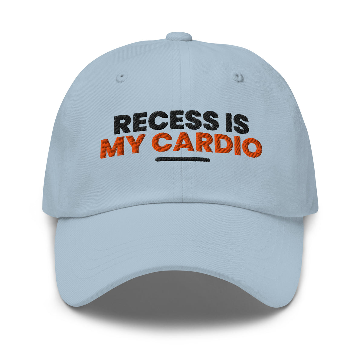 Recess Is My Cardio funny teacher dad hat in Light Blue, front view