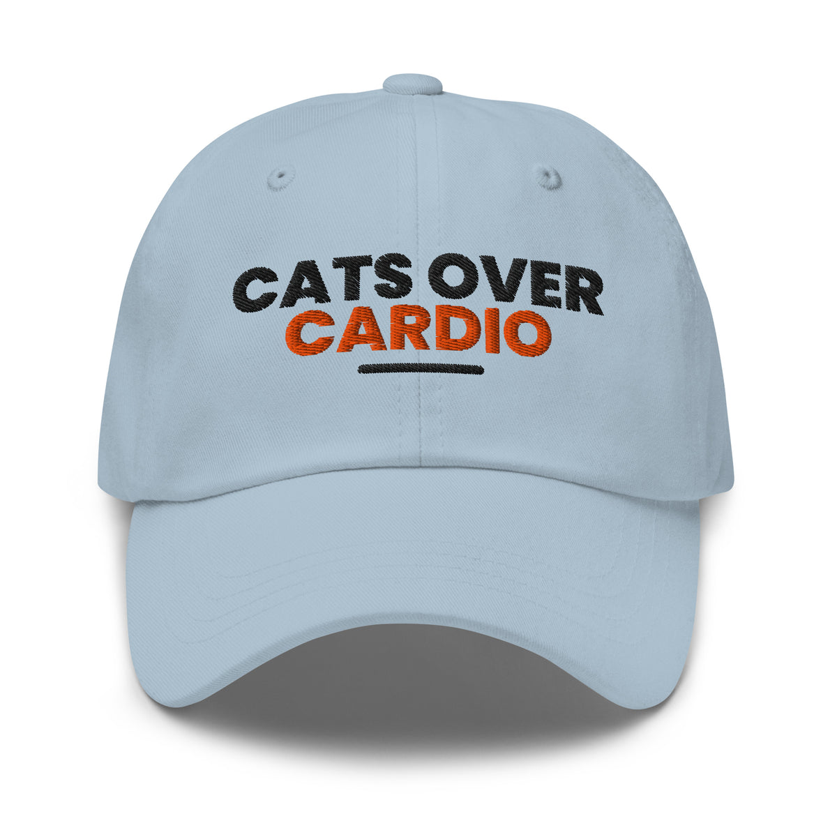 Cats Over Cardio cat lover dad hat in Light Blue, front view