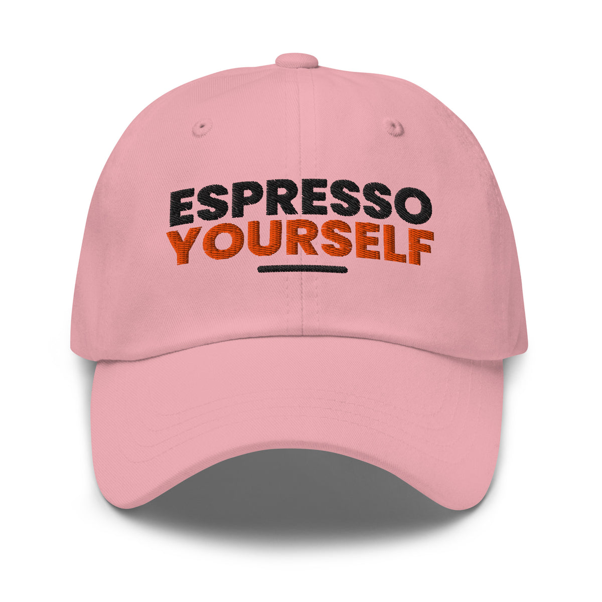Espresso Yourself coffee lover dad hat in Pink, front view