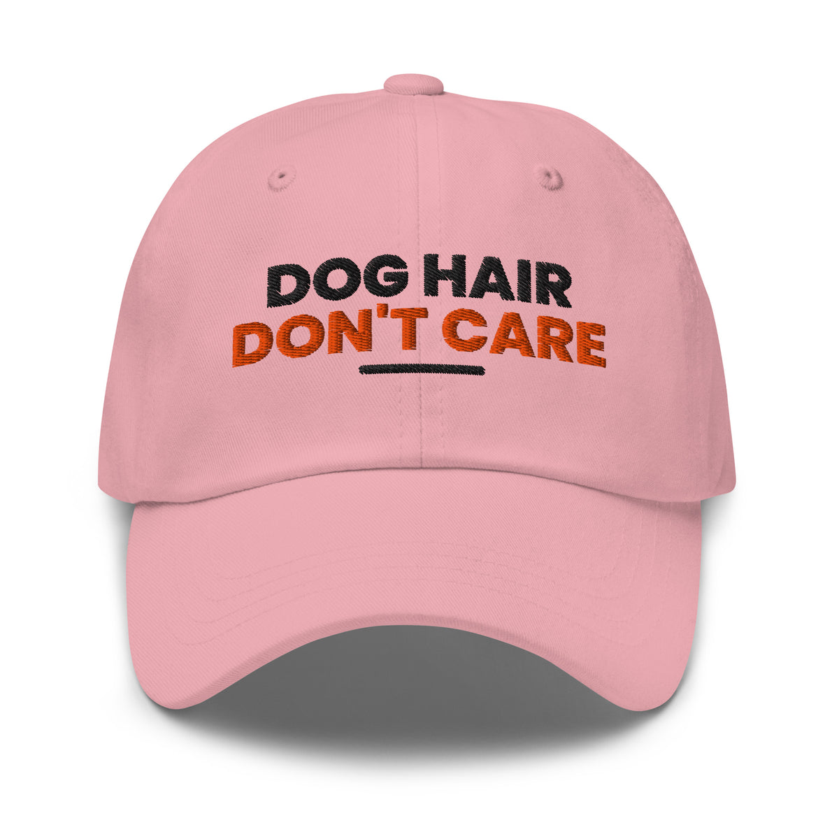 Dog Hair Don't Care dog lover dad hat in Pink, front view