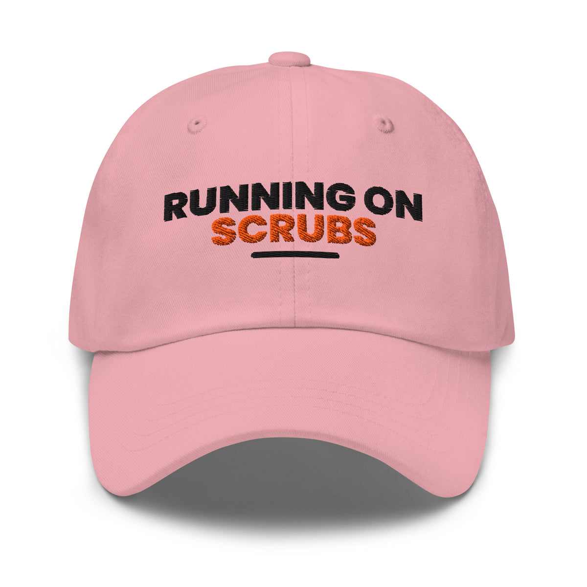 Running On Scrubs funny nurse dad hat in Pink, front view