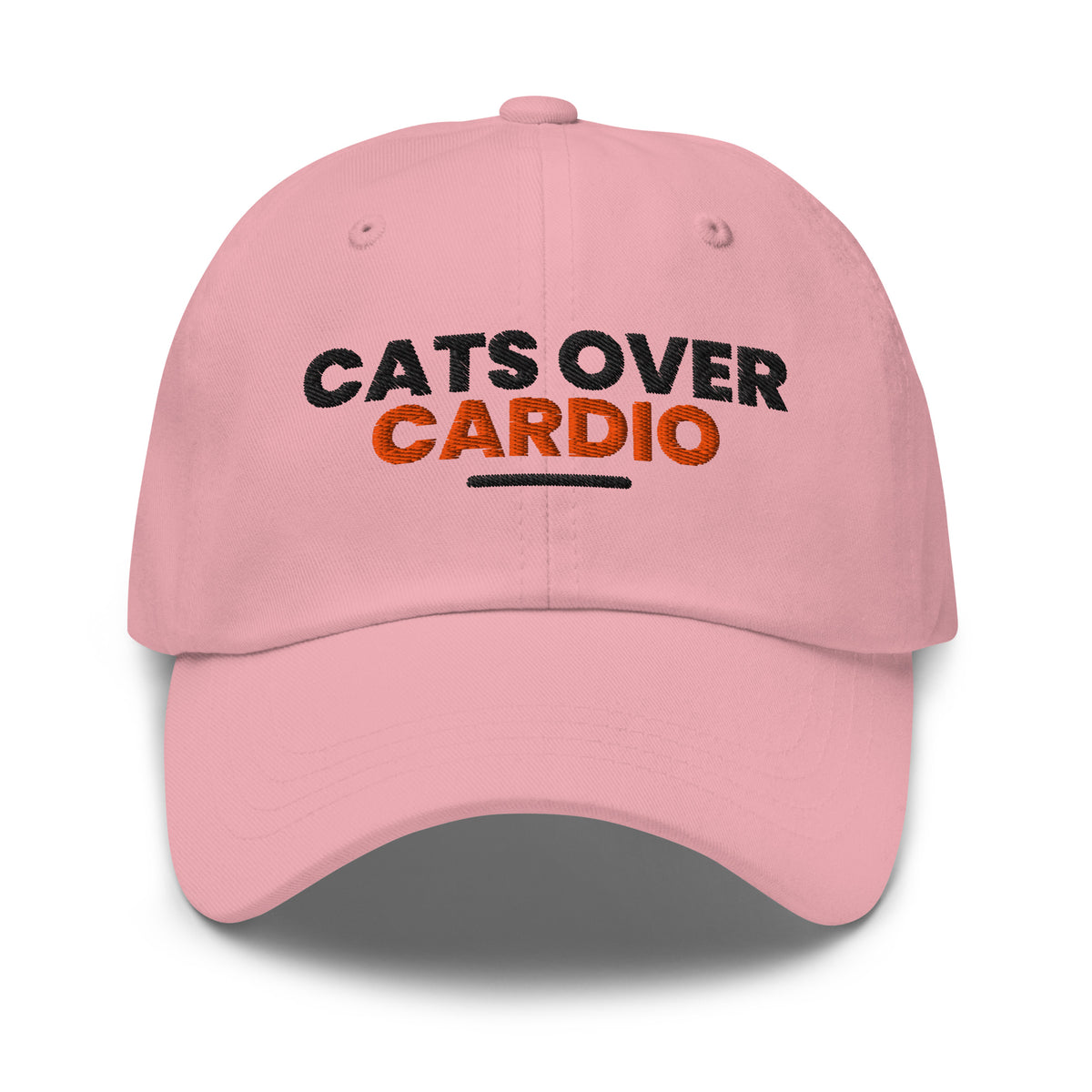 Cats Over Cardio cat lover dad hat in Pink, front view