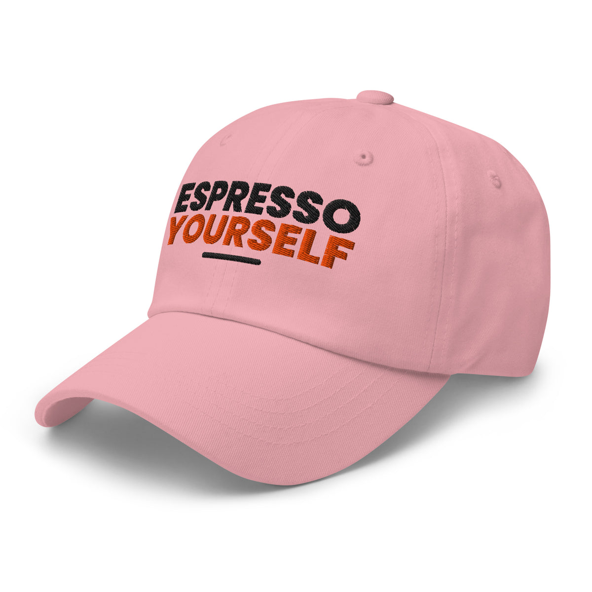 Espresso Yourself coffee lover dad hat in Pink, left front view