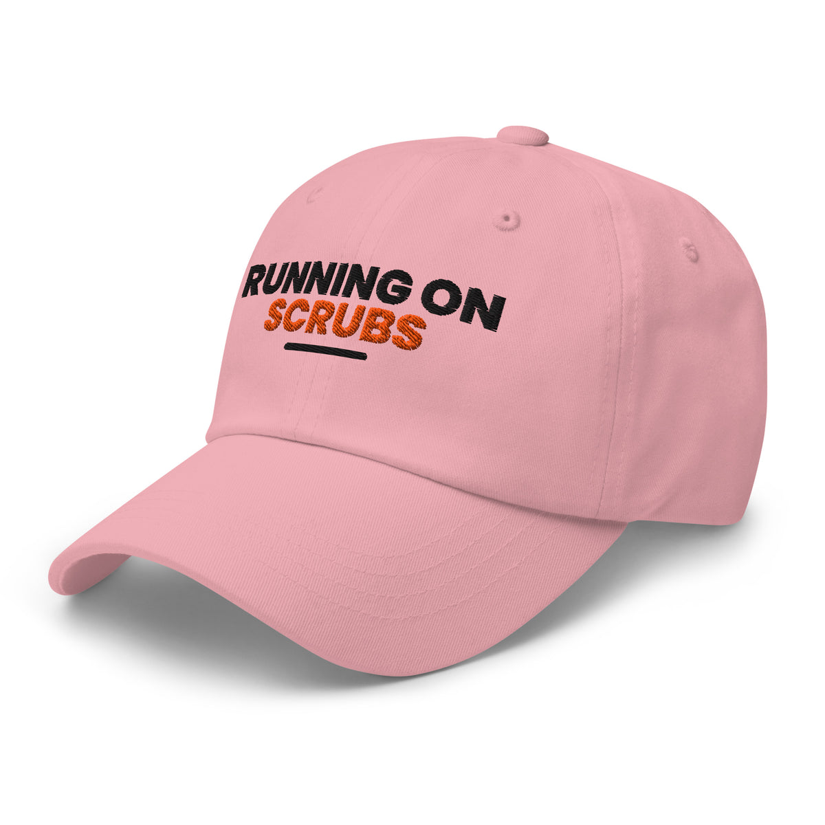 Running On Scrubs funny nurse dad hat in Pink, left front view