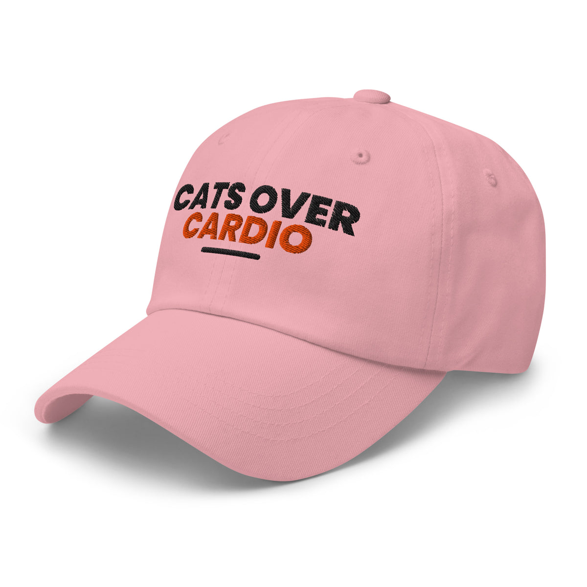 Cats Over Cardio cat lover dad hat in Pink, left front view