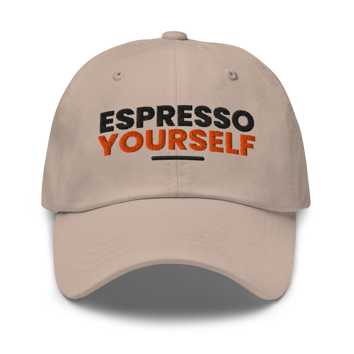 Espresso Yourself coffee lover dad hat in Stone, front view