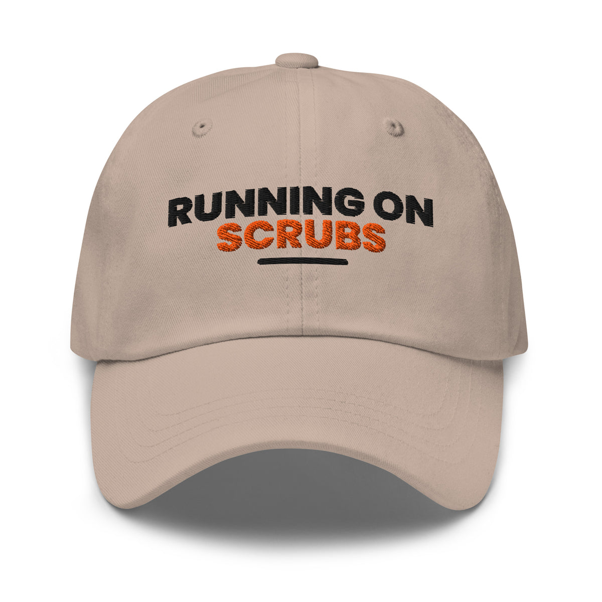 Running On Scrubs funny nurse dad hat in Stone, front view