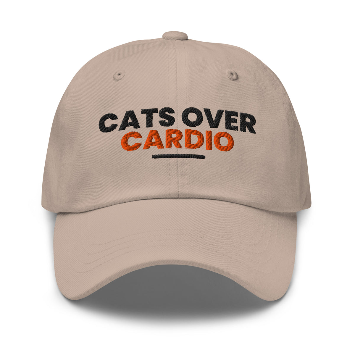 Cats Over Cardio cat lover dad hat in Stone, front view