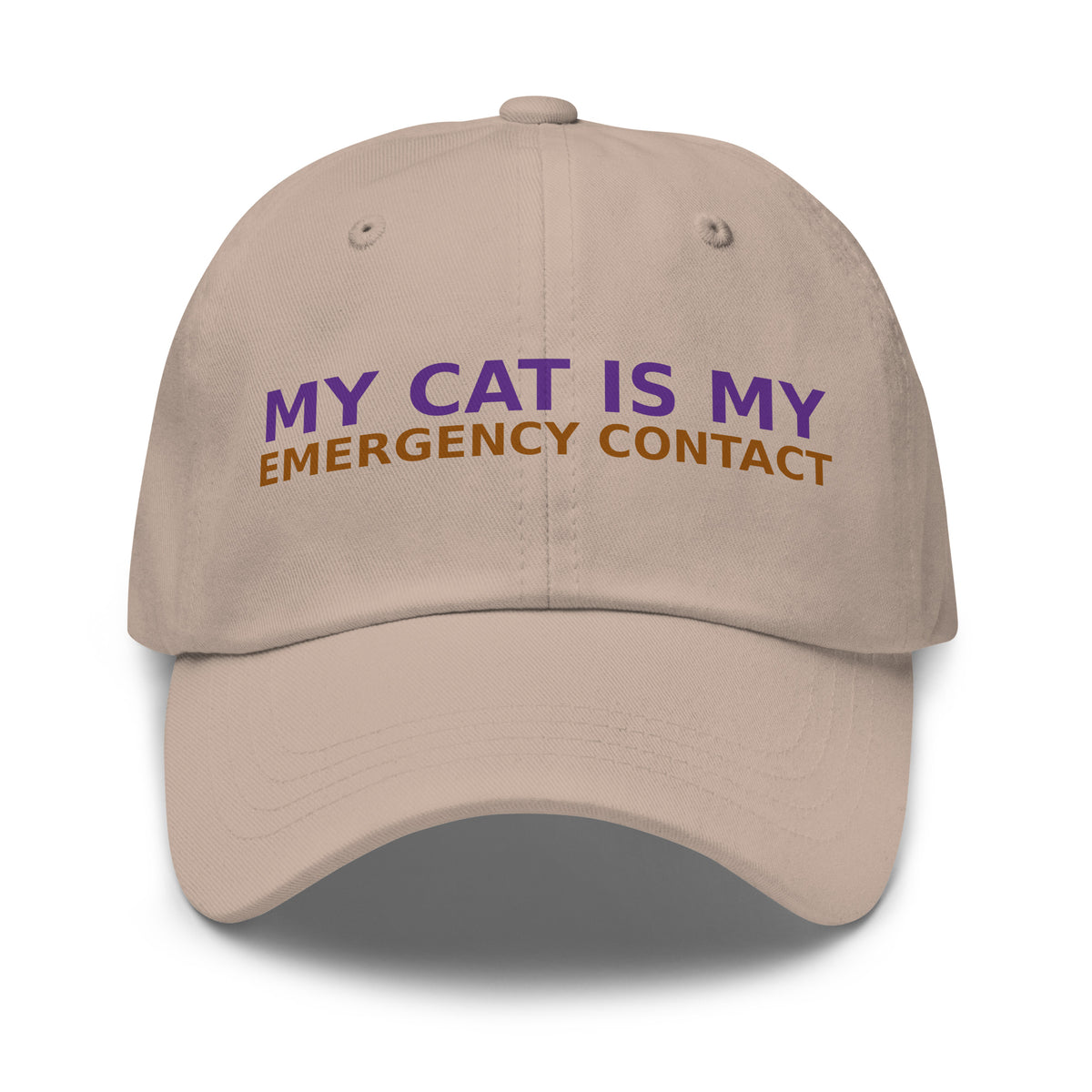 My Cat Is My Emergency Contact cat lover dad hat in Stone, front view