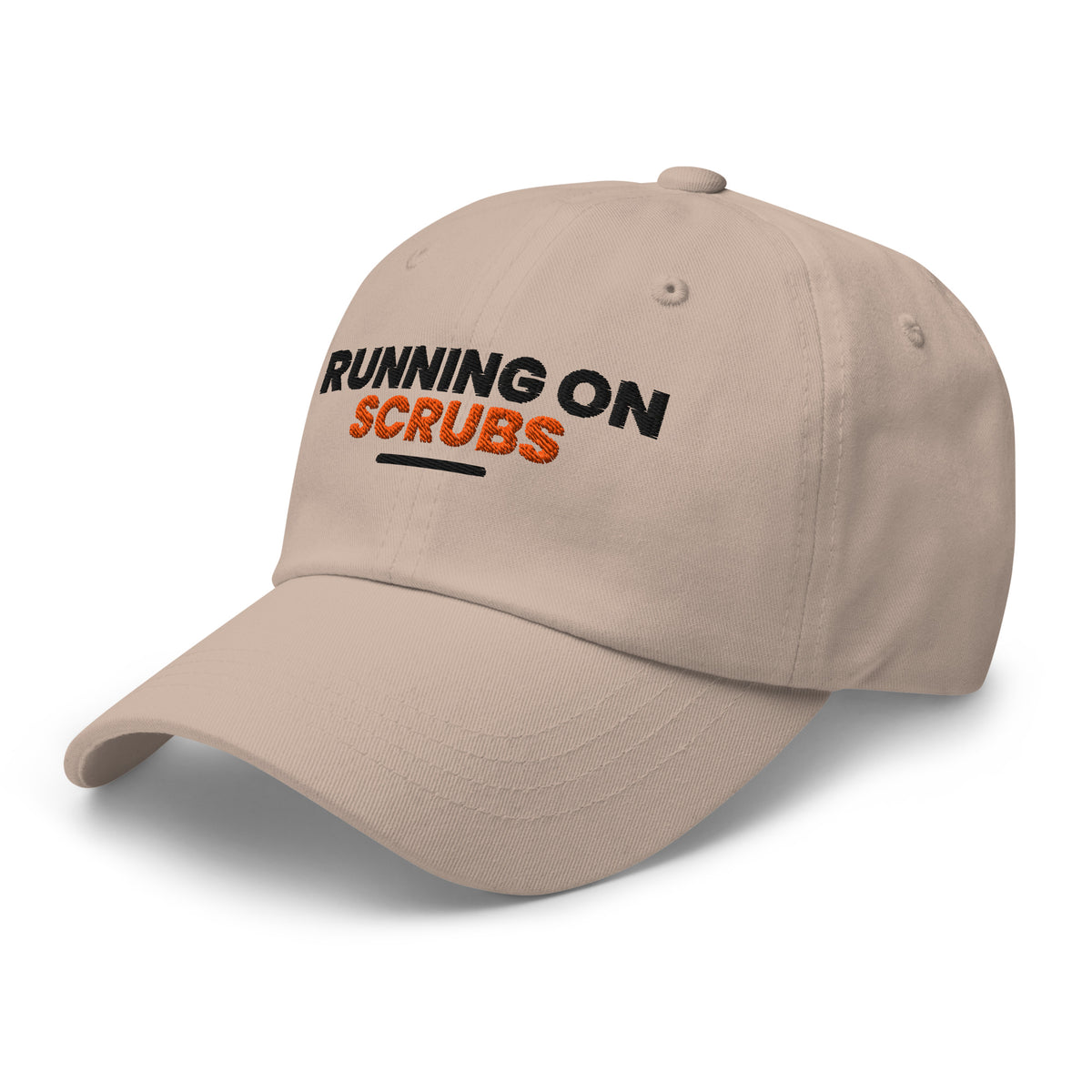 Running On Scrubs funny nurse dad hat in Stone, left front view