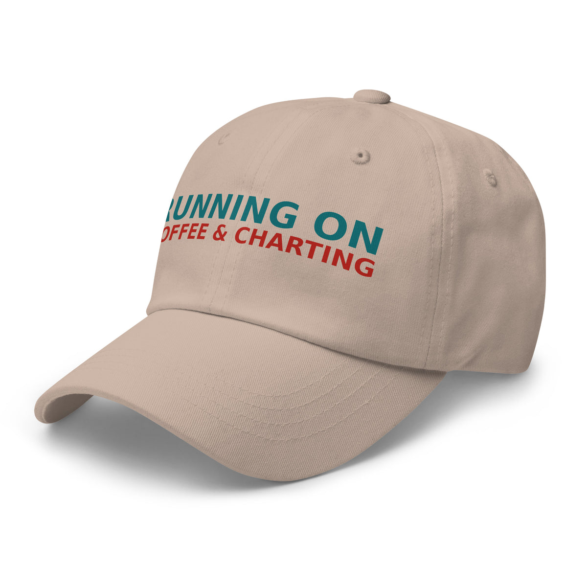 Running On Coffee, Charting & A Full Bladder funny nurse dad hat in Stone, left front view
