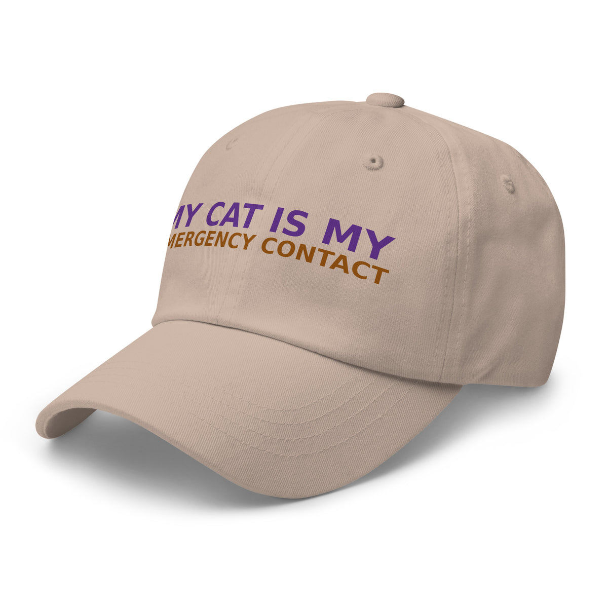 My Cat Is My Emergency Contact cat lover dad hat in Stone, left front view