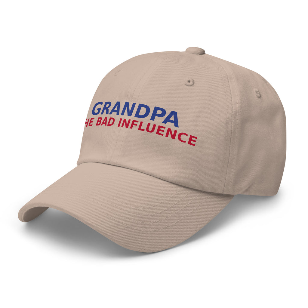 Grandpa: The Man, The Myth, The Bad Influence funny grandpa dad hat in Stone, left front view