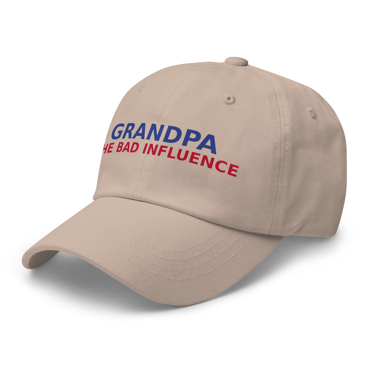 Grandpa: The Man, The Myth, The Bad Influence funny grandpa dad hat in Stone, left front view