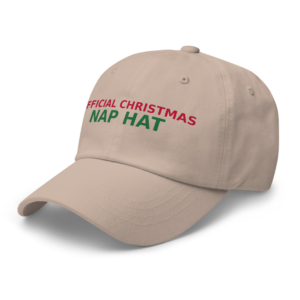 This Is My Official Christmas Nap funny Christmas dad hat in Stone, left front view