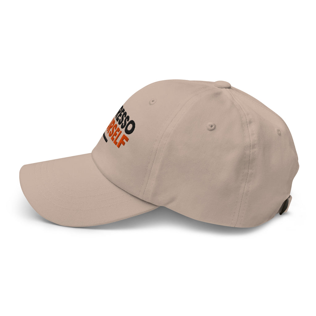Espresso Yourself coffee lover dad hat in Stone, left side view