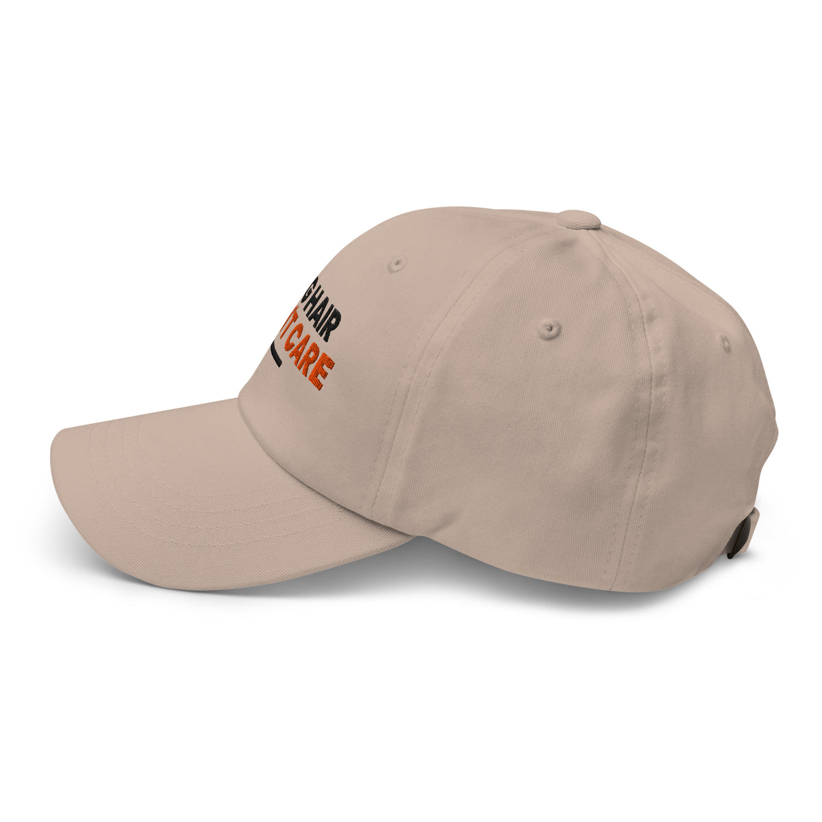 Dog Hair Don't Care dog lover dad hat in Stone, left side view