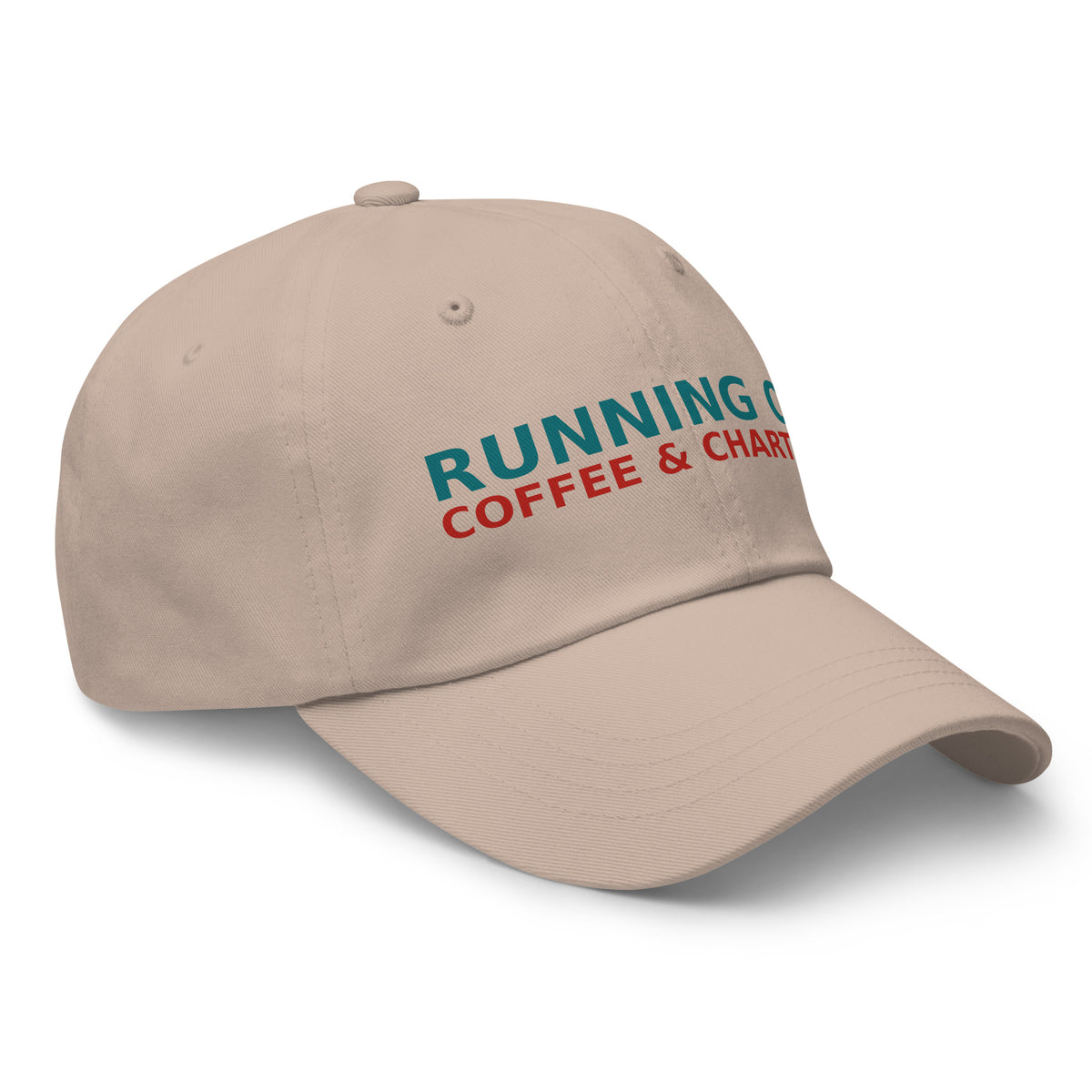 Running On Coffee, Charting & A Full Bladder funny nurse dad hat in Stone, right front view