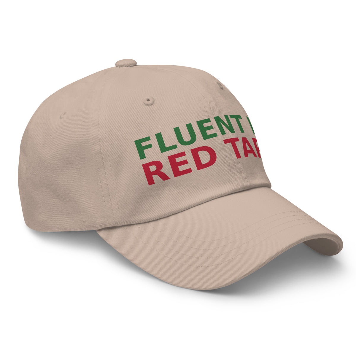 Fluent In Acronyms & Red Tape funny coworker dad hat in Stone, right front view
