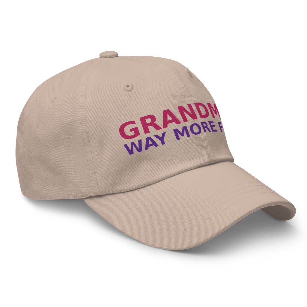 Grandma: Like A Mom, Only Way More Fun funny grandma dad hat in Stone, right front view