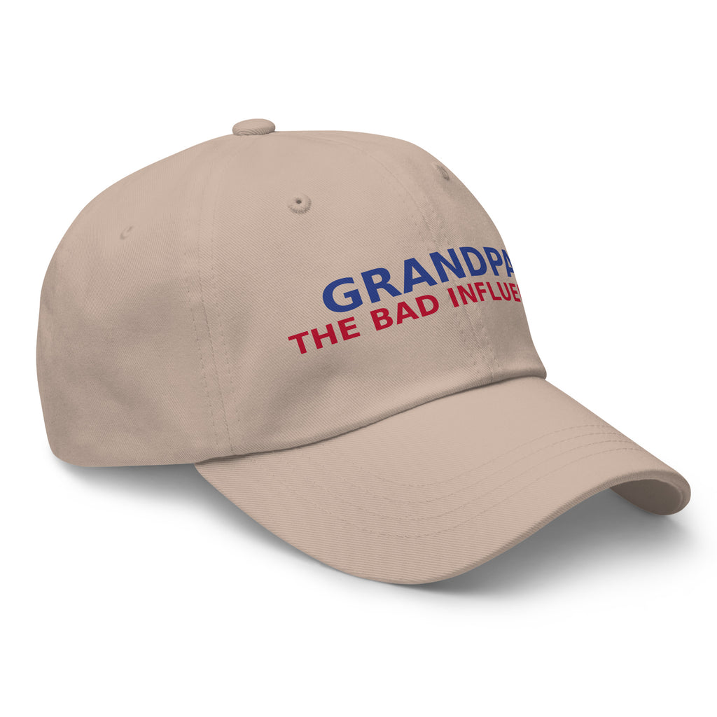 Grandpa: The Man, The Myth, The Bad Influence funny grandpa dad hat in Stone, right front view