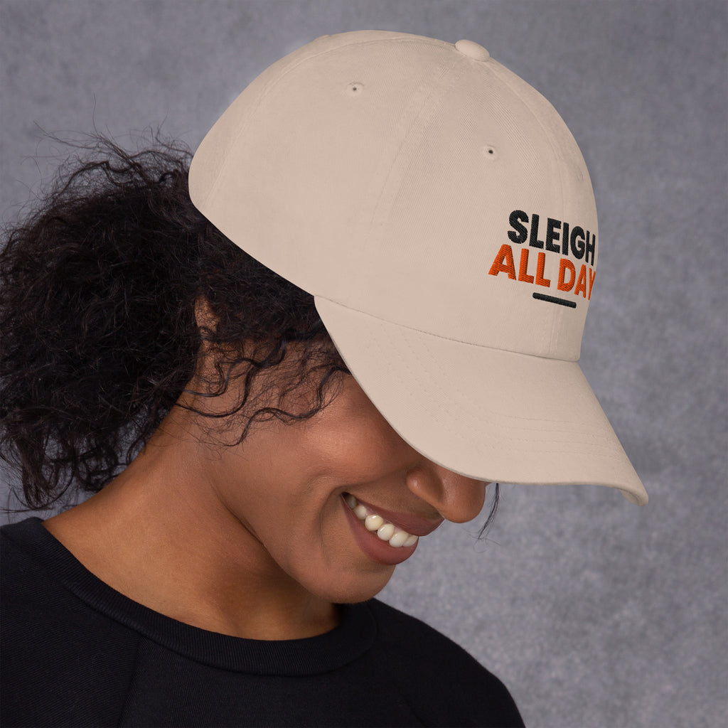 Sleigh All Day funny Christmas dad hat in Stone, right side view
