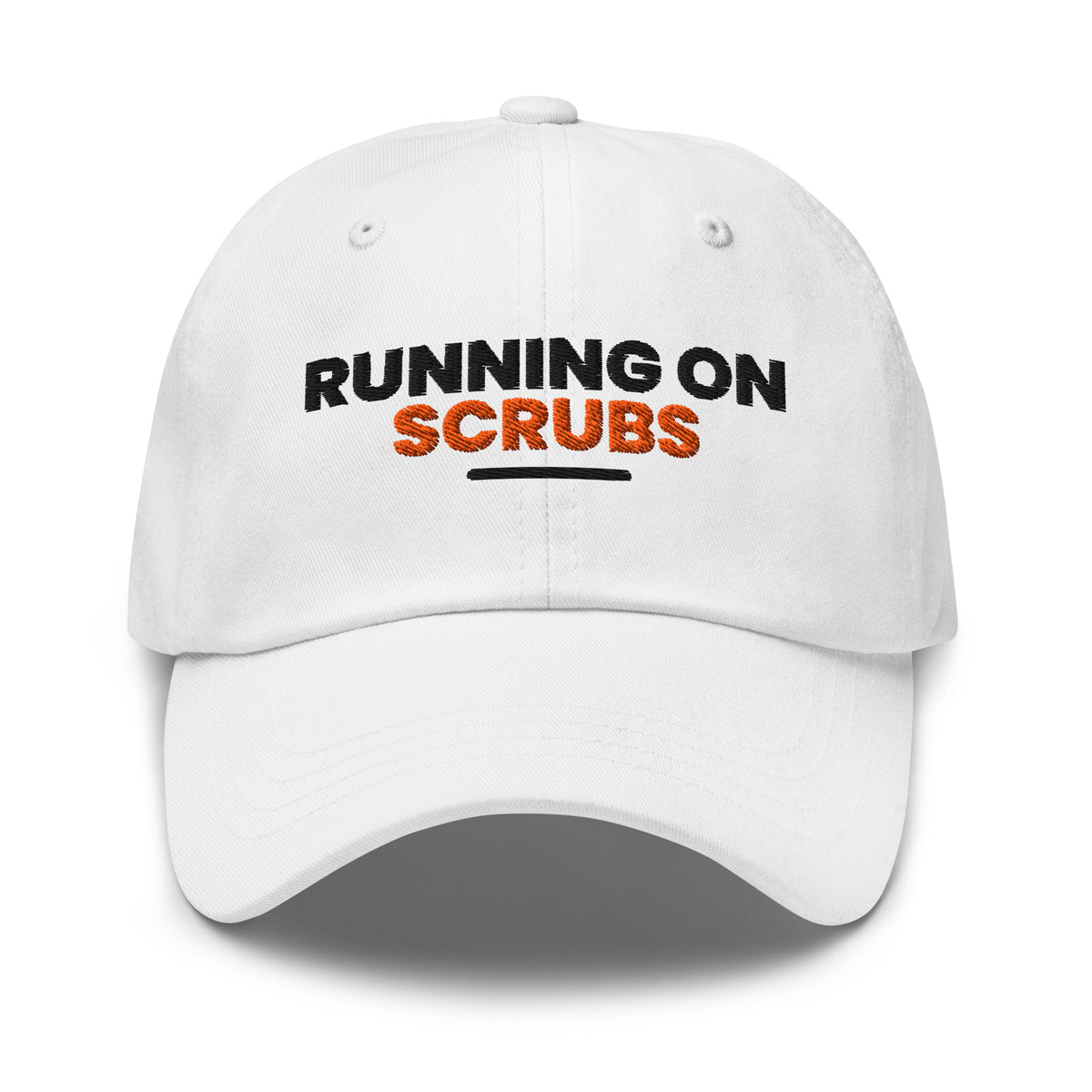 Running On Scrubs funny nurse dad hat in White, front view