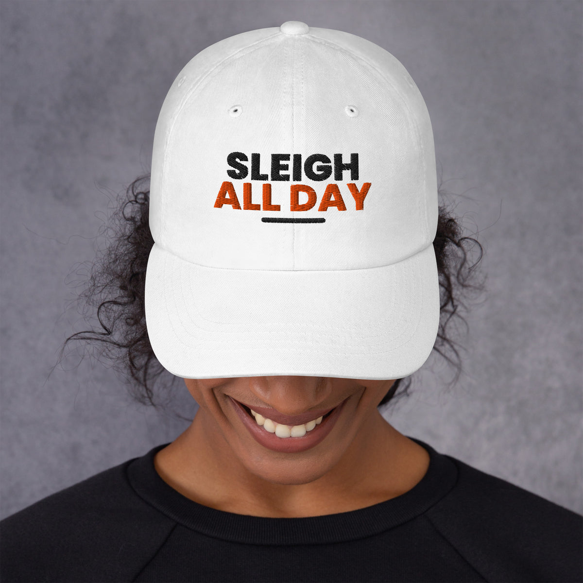 Sleigh All Day funny Christmas dad hat in White, front view