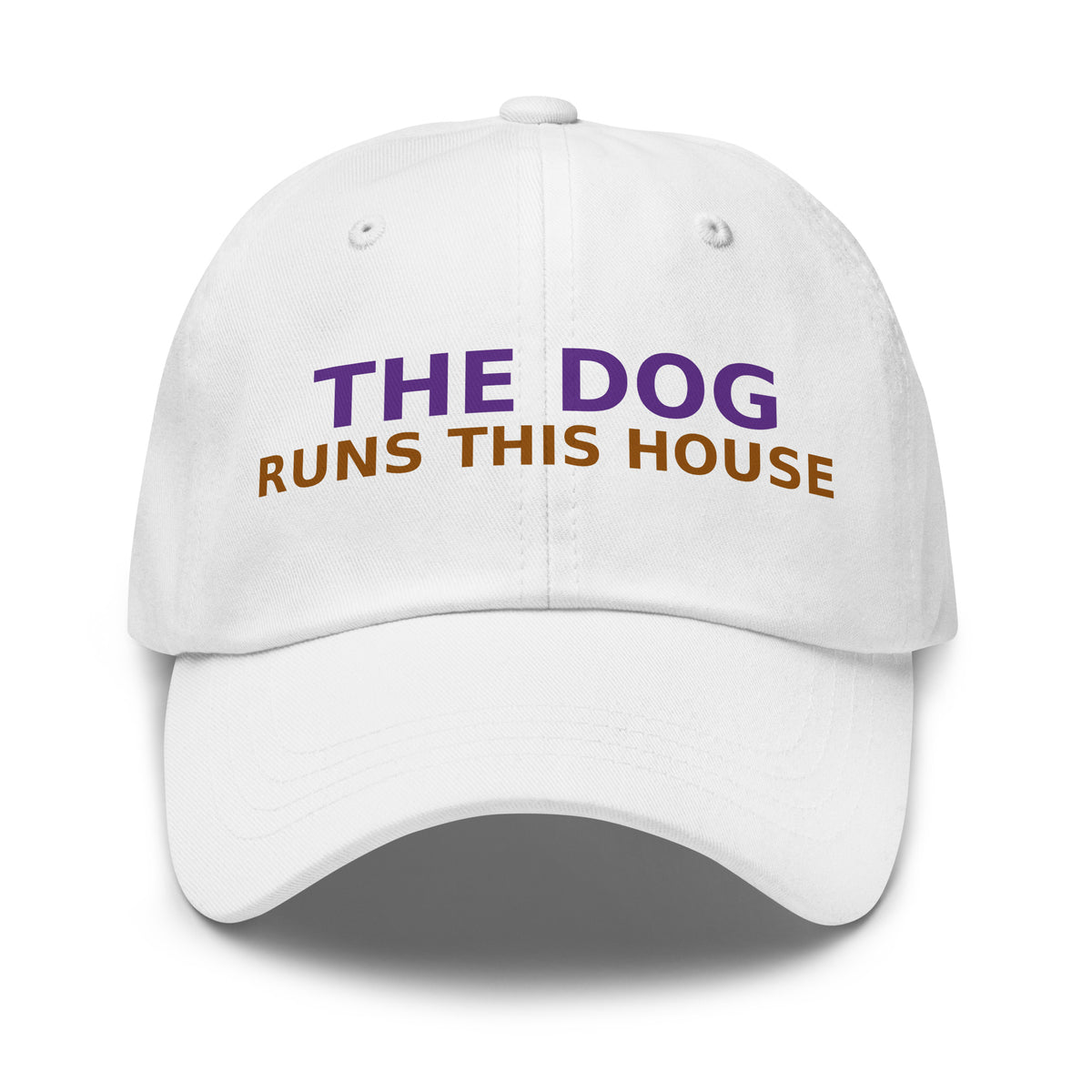 The Dog Runs This House, I Just Pay Rent dog lover dad hat in White, front view