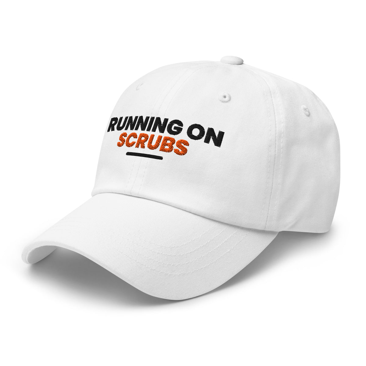 Running On Scrubs funny nurse dad hat in White, left front view