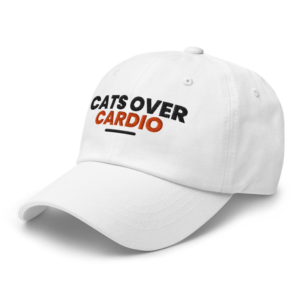 Cats Over Cardio cat lover dad hat in White, left front view