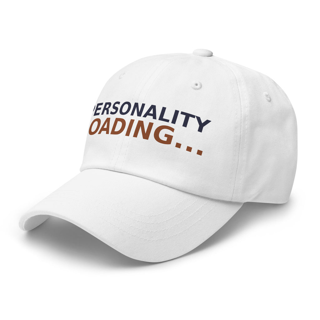 Personality Loading... Please Add Coffee coffee lover dad hat in White, left front view