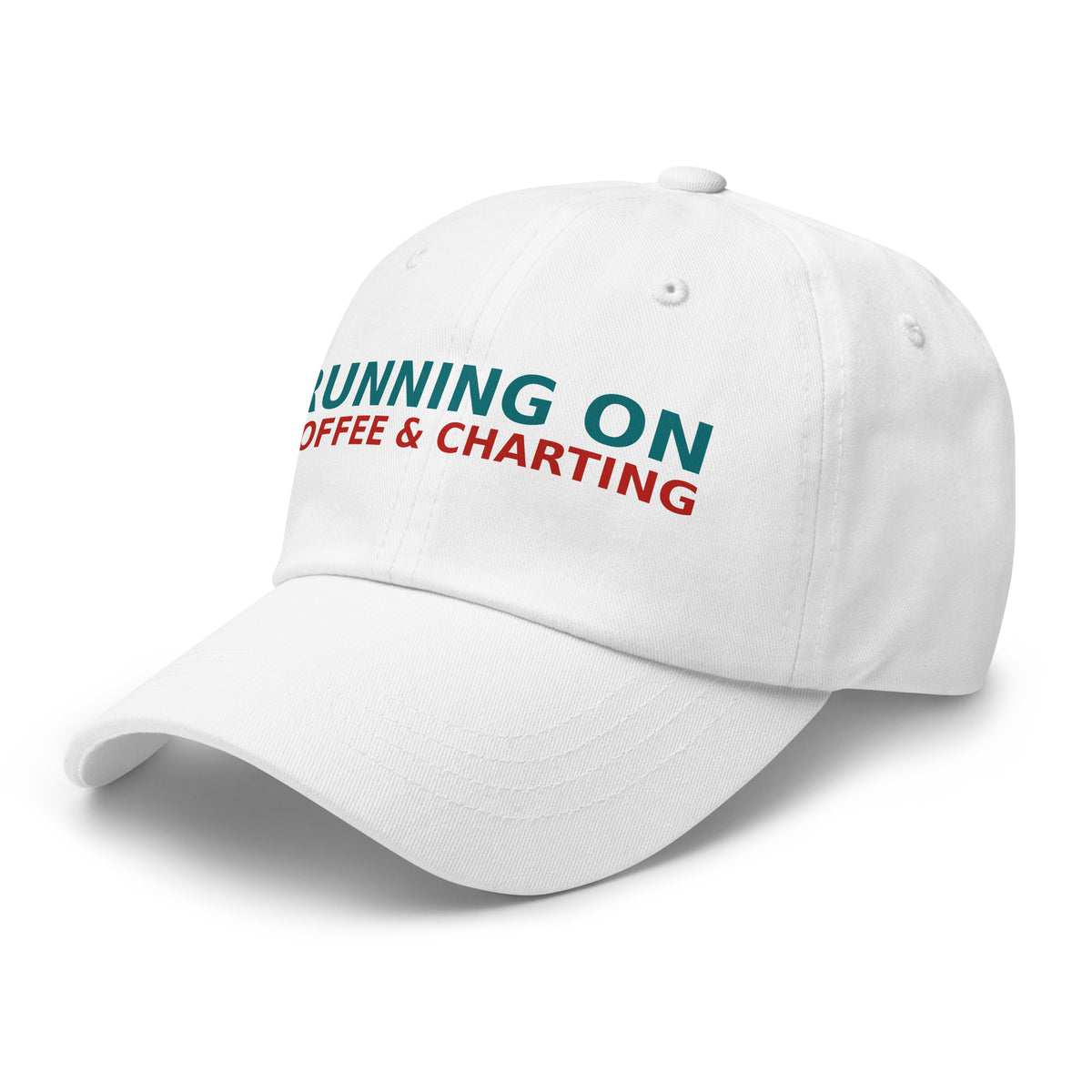 Running On Coffee, Charting & A Full Bladder funny nurse dad hat in White, left front view