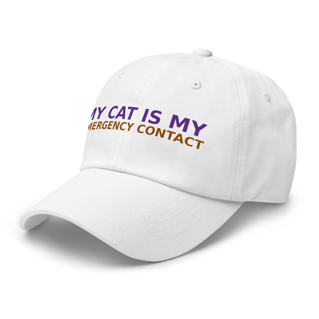 My Cat Is My Emergency Contact cat lover dad hat in White, left front view