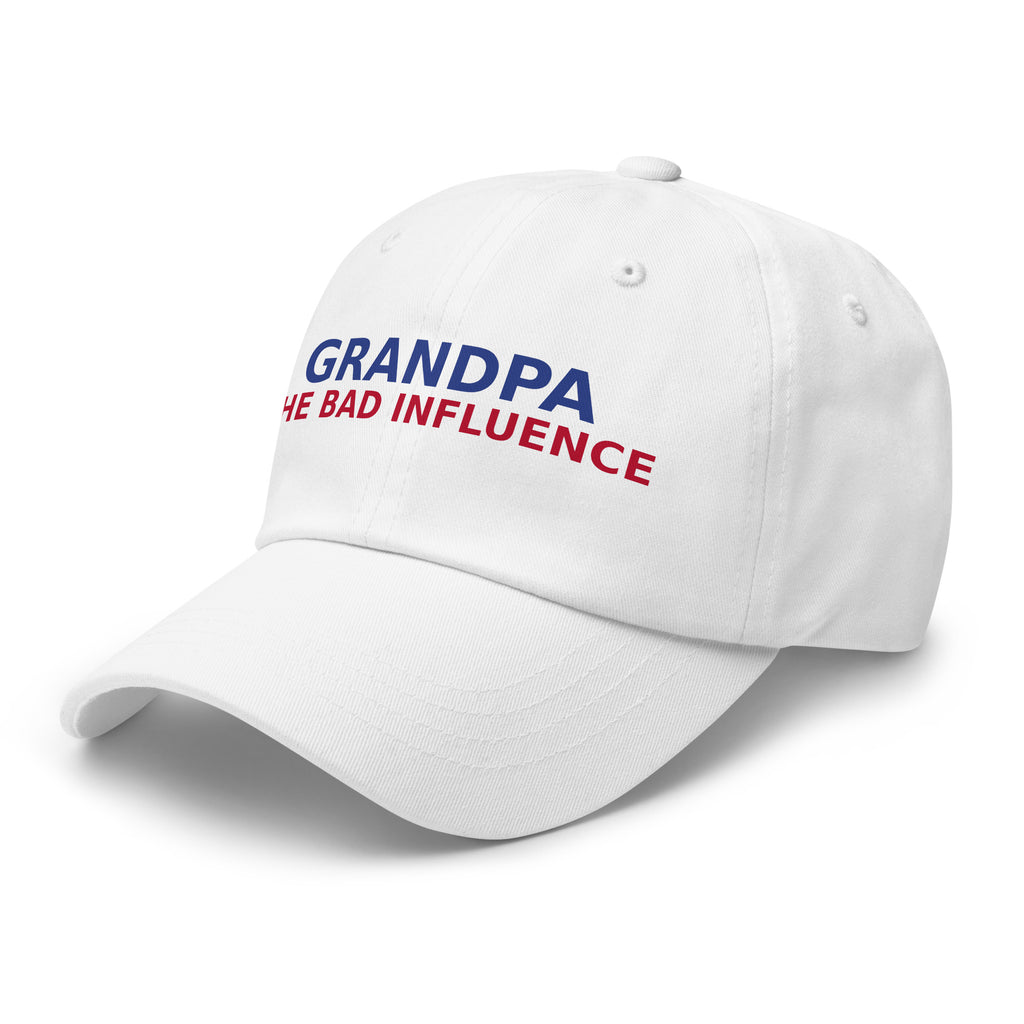 Grandpa: The Man, The Myth, The Bad Influence funny grandpa dad hat in White, left front view