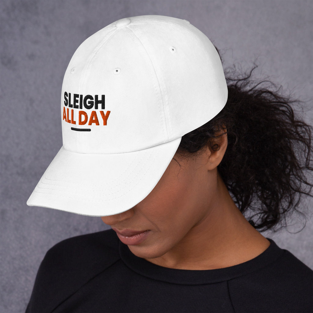 Sleigh All Day funny Christmas dad hat in White, left side view